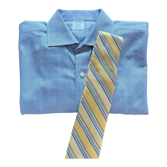 Brooks Brothers Regent Blue Herringbone Non-Iron Cotton Dress Shirt Size 16.5 - Picture 3 of 6